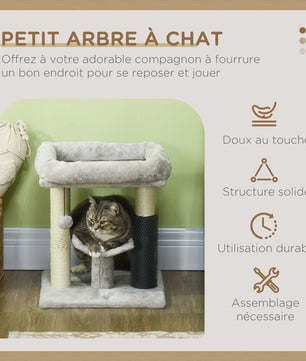 Kleine Kattentoren met Krabpaal en Hangbal - 48 cm Hoog - Grijs