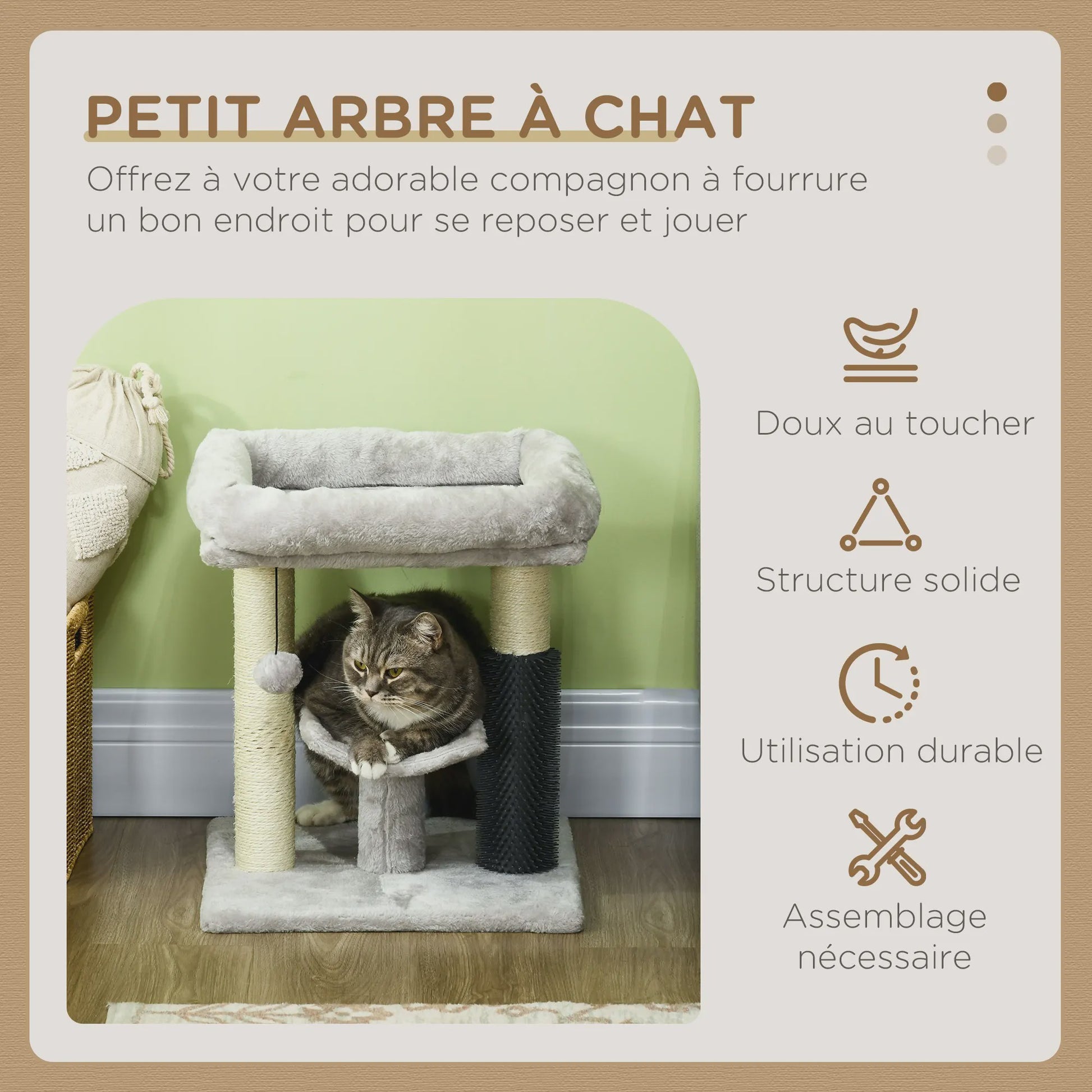 Kleine Kattentoren met Krabpaal en Hangbal - 48 cm Hoog - Grijs