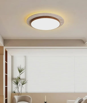 Wabi Sabi Travertin Plafondlamp 40W - Natuursteen & Houtkleur - 15.8 Inch