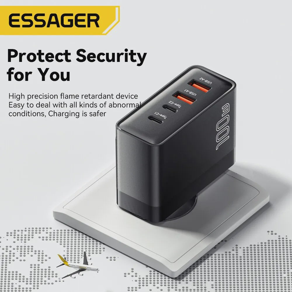 Essager 100W GaN Snellader USB-C PD QC 4.0 3.0 voor iPhone, Xiaomi, Macbook