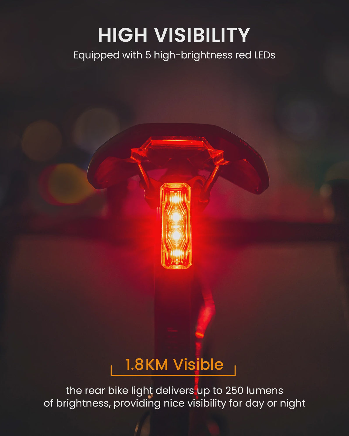 RAVEMEN TR250 Fiets Achterlicht - Oplaadbaar, 250 Lumen, Remlicht Sensor & IPX6 Waterdicht