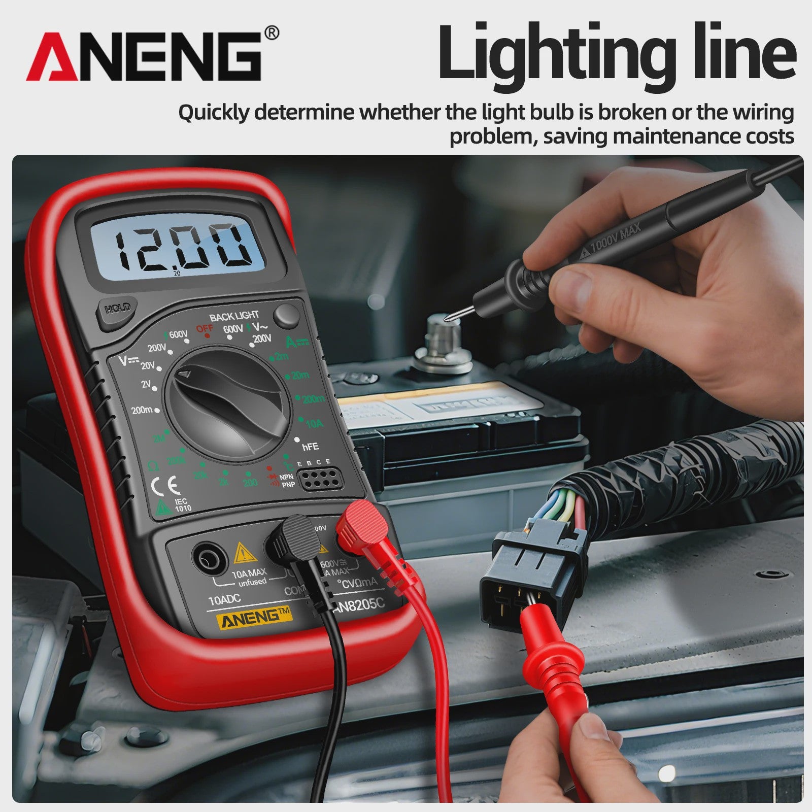 ANENG AN8205C Digitale Multimeter - AC/DC Spanning, Stroom, Weerstand Tester met LCD & Backlight