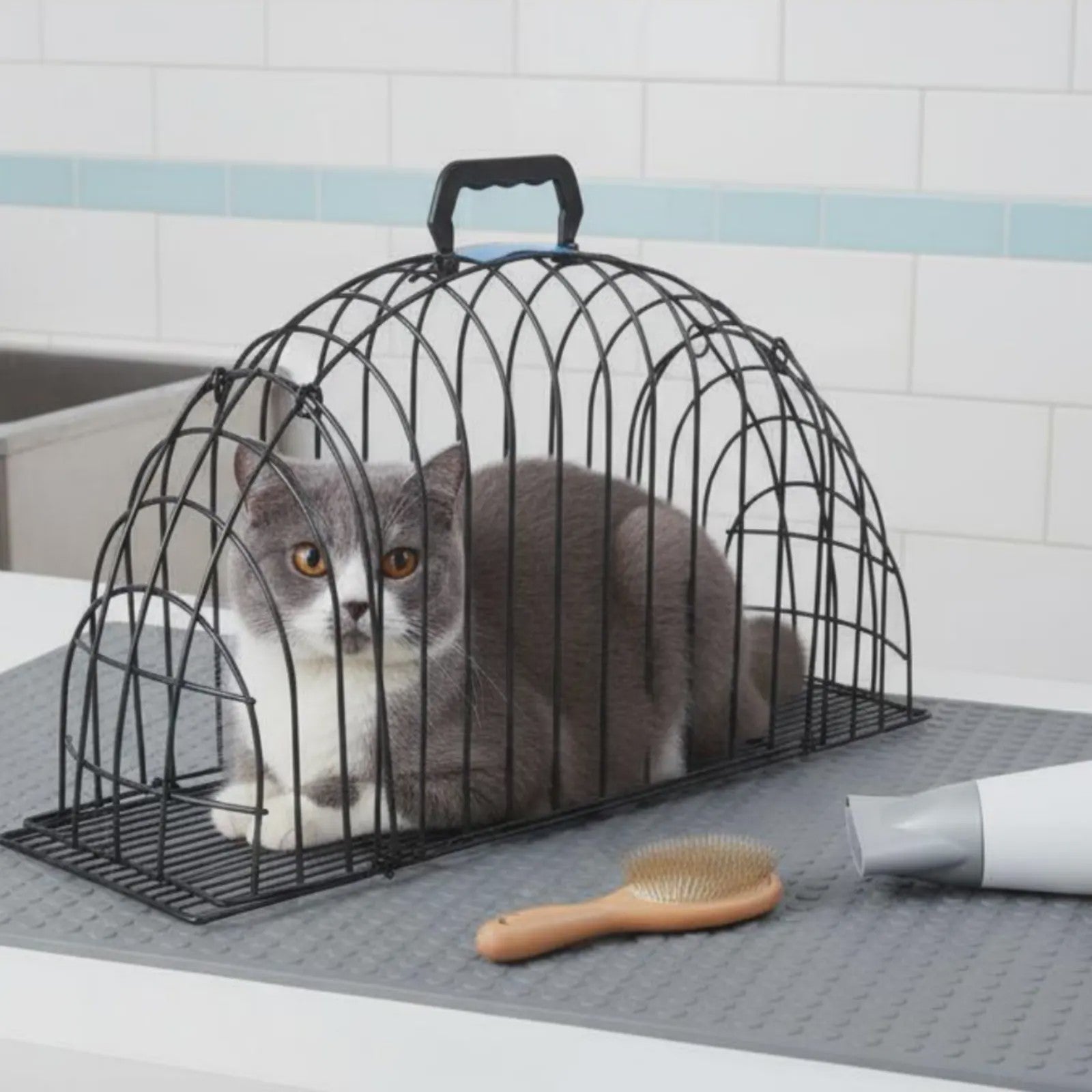 Semi-ronde Kattenwas Kooi - Anti-krab & Anti-worsteling - Ideaal voor Trimmen & Drogen