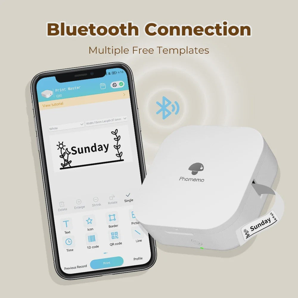 Phomemo Q30 Mini Label Printer: Draagbare Draadloze Sticker Printer