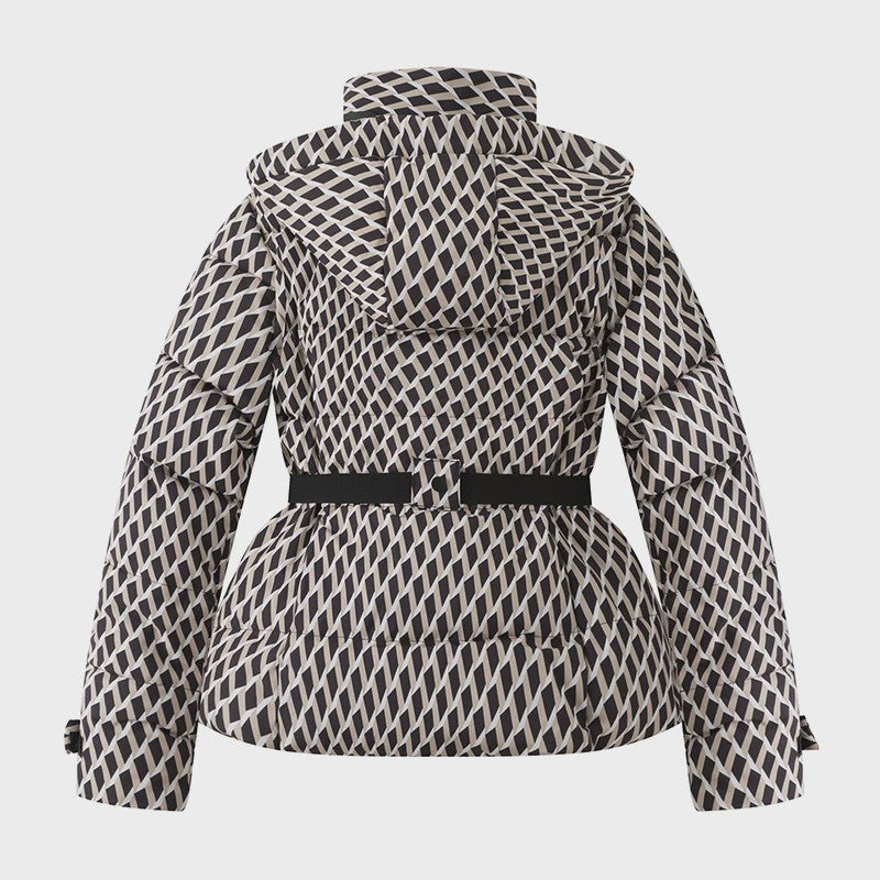 Dames Winter Parka Jas met Capuchon, Hoge Taille en Riem - Warm & Winddicht
