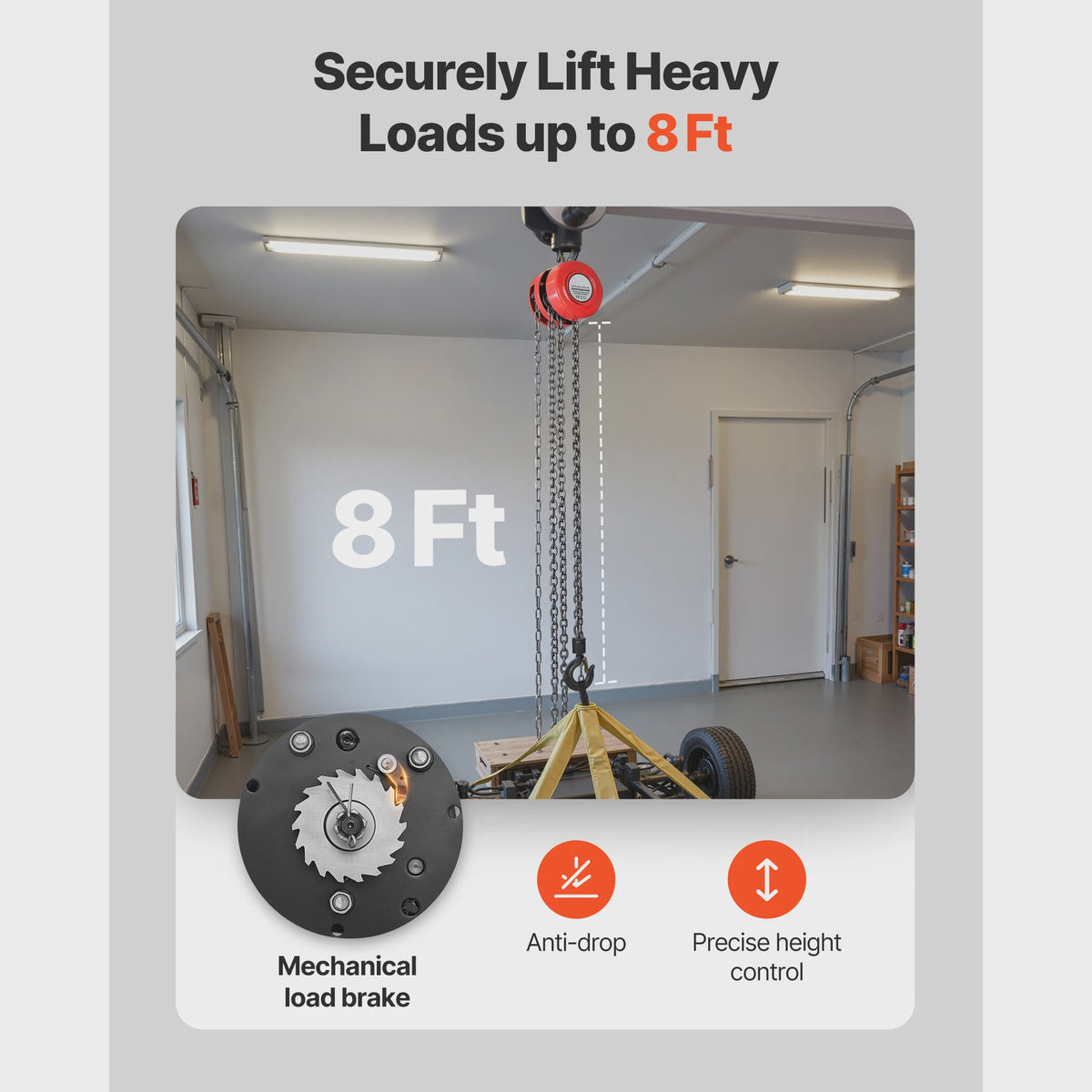 Handkettingtakel 1T/2T - Robuuste Handlier met 2.5/3/6m Hefhoogte voor Garage & Werkplaats