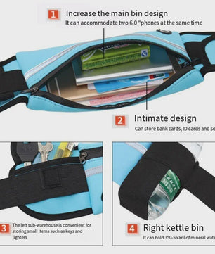 Sport Heuptas voor Heren & Dames - Waterdicht, Telefoonhouder & Flessenhouder voor Hardlopen, Fietsen, Gym