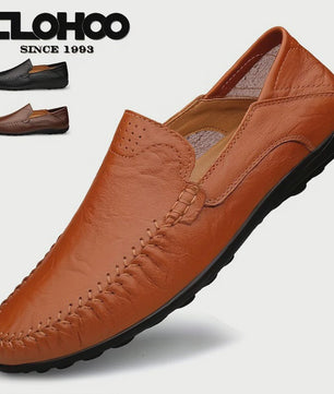 CLOHOO Heren Casual Schoenen - Comfortabel Leer met Ademende Stiksels en Rubberen Zool
