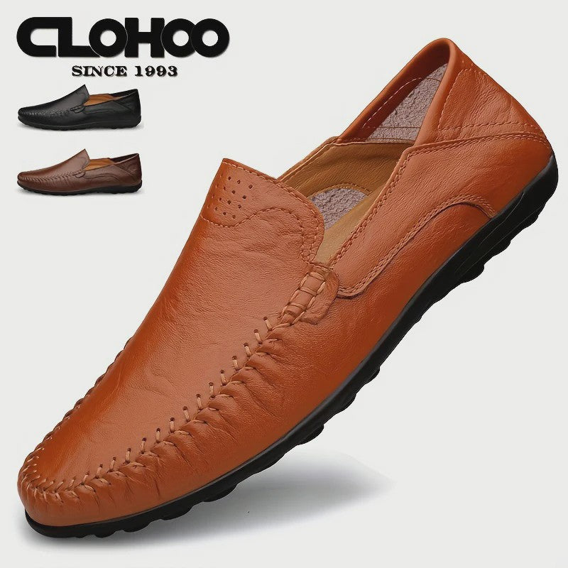 CLOHOO Heren Casual Schoenen - Comfortabel Leer met Ademende Stiksels en Rubberen Zool