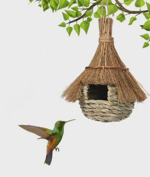 Handgeweven Riet Vogelhuisje - Natuurlijke Stro Nestkast voor Vogels, Weerbestendige Schuilplaats