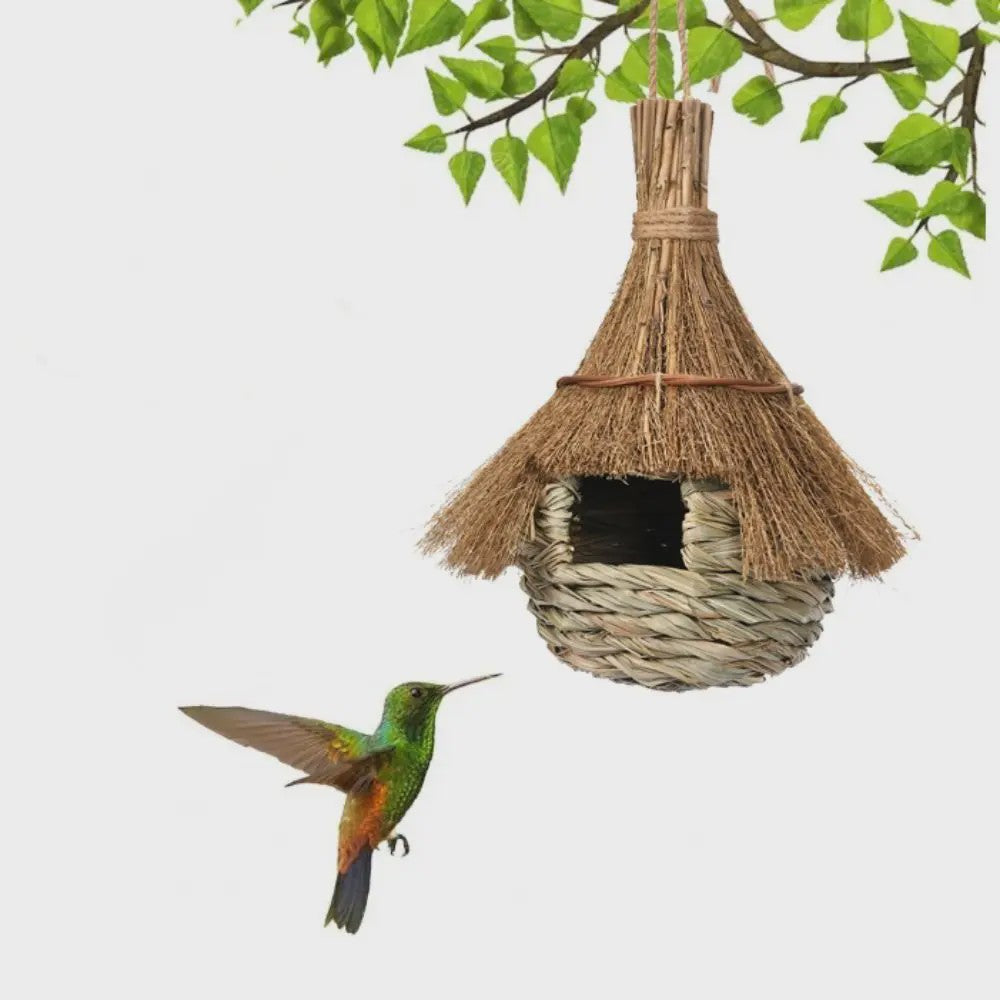 Handgeweven Riet Vogelhuisje - Natuurlijke Stro Nestkast voor Vogels, Weerbestendige Schuilplaats