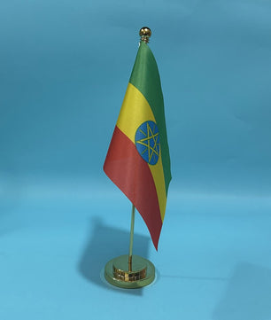 Bureauvlag Ethiopië 14x21cm Polyester - Officiële Nationale Vlag voor Tafel en Bureau