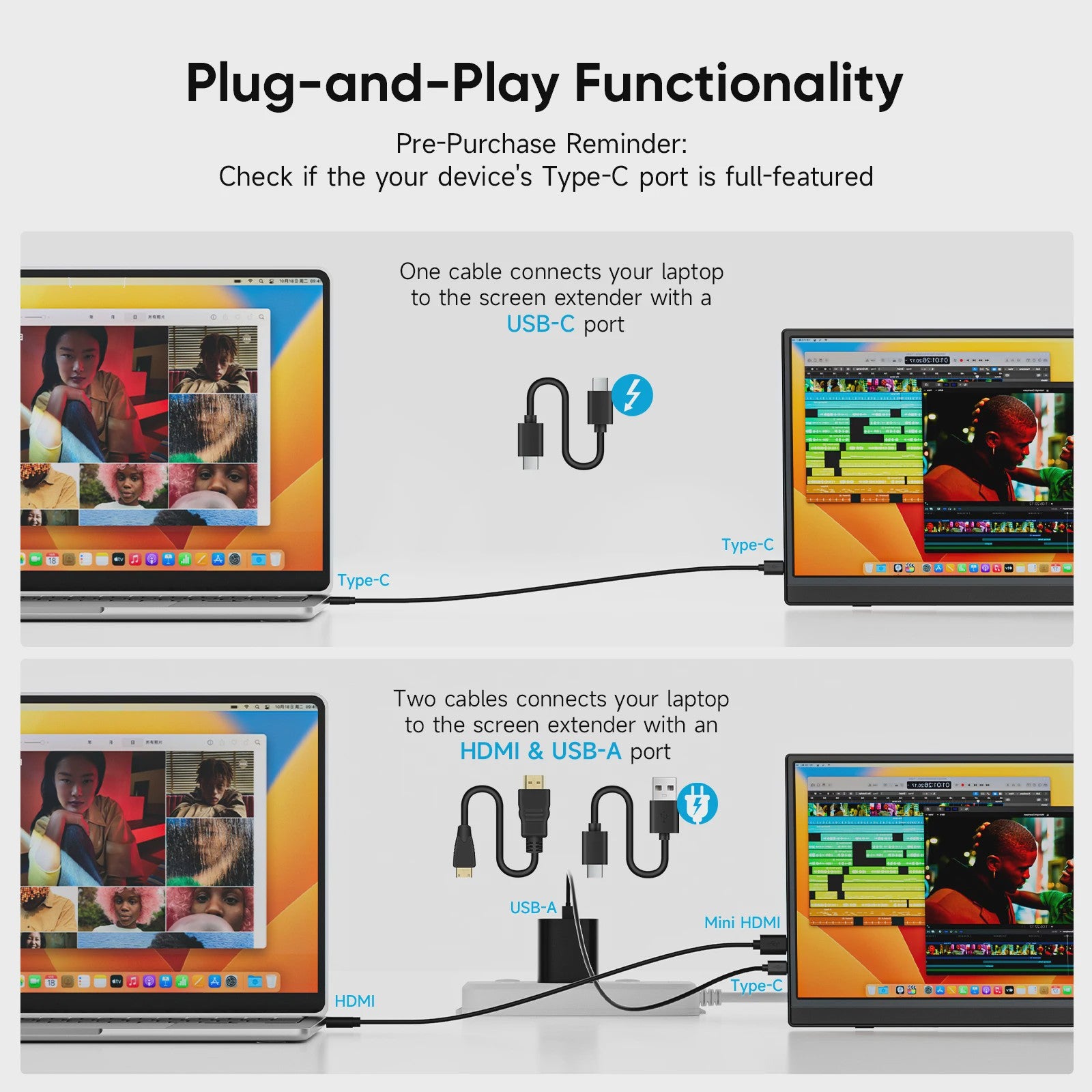 Dopesplay 15.6 inch FHD 1080P IPS Draagbare Monitor - Plug & Play Extender