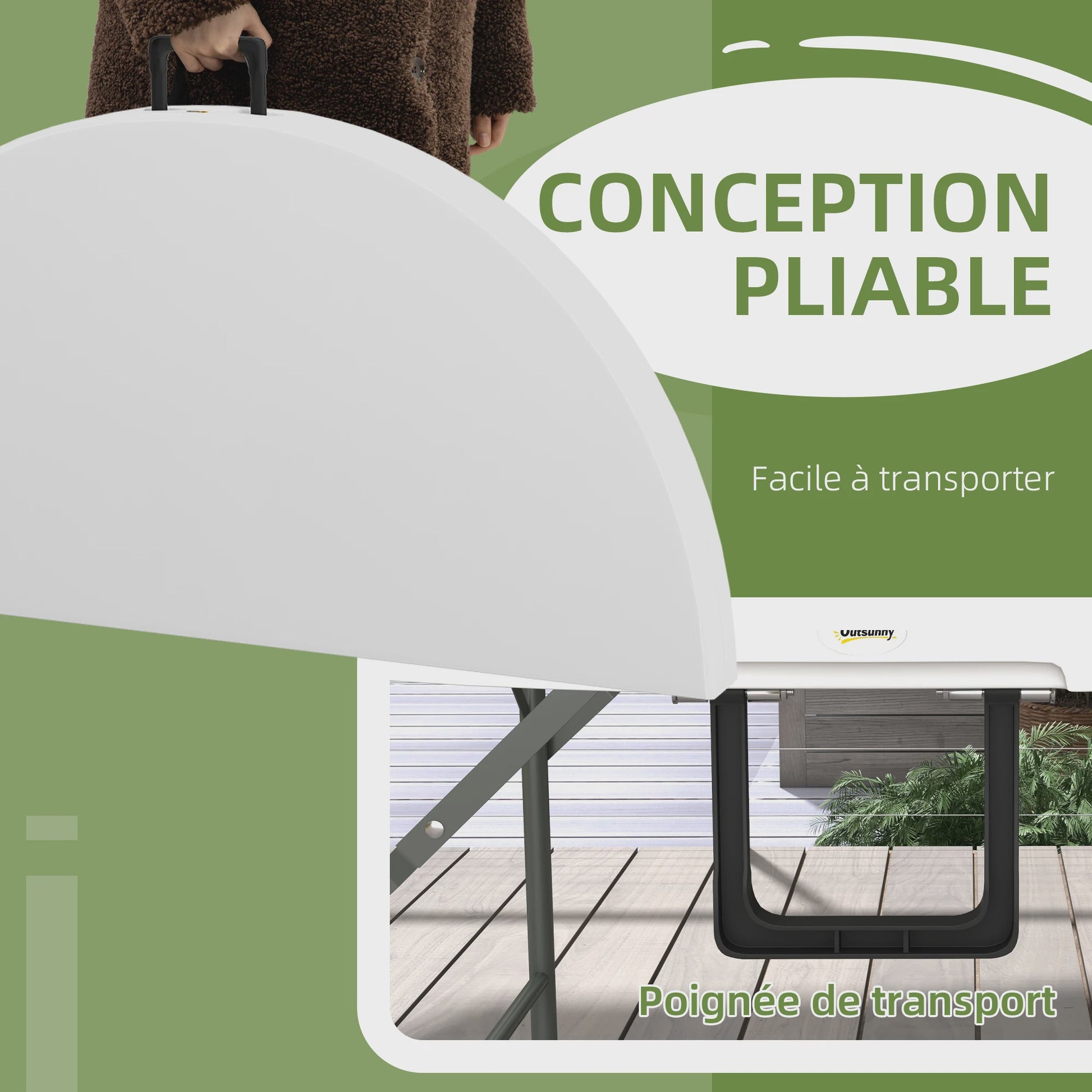 Outsunny Ronde Klaptafel Ø122 cm voor 6 Personen - Duurzaam HDPE & Metaal