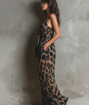 Stijlvolle Dames Jumpsuit met Panterprint, Mouwloos en Wijde Pijpen