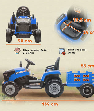 Elektrische Kinder Tractor met Afneembare Aanhanger - 12V Accu, 3-5 Km/U, Afstandsbediening