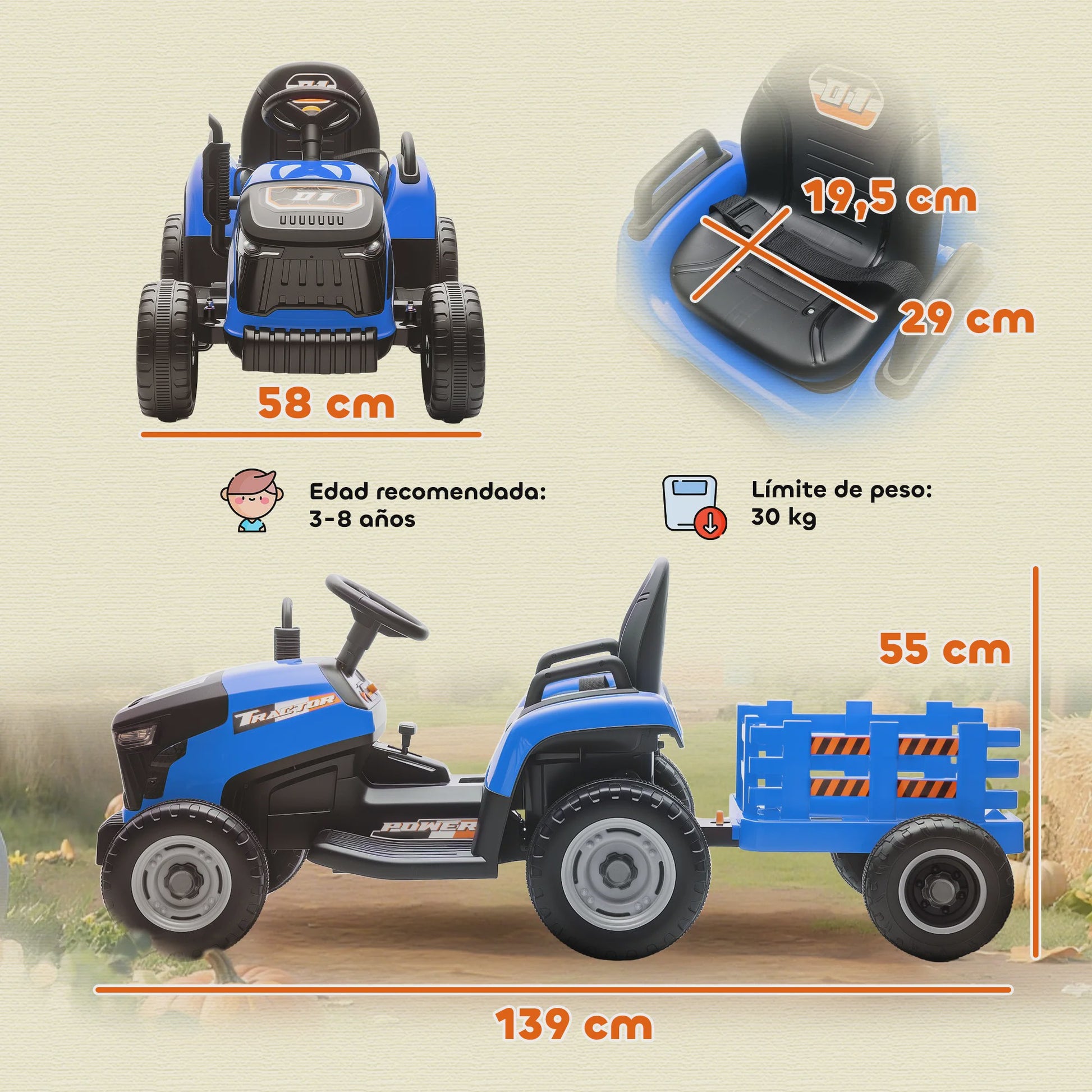 Elektrische Kinder Tractor met Afneembare Aanhanger - 12V Accu, 3-5 Km/U, Afstandsbediening