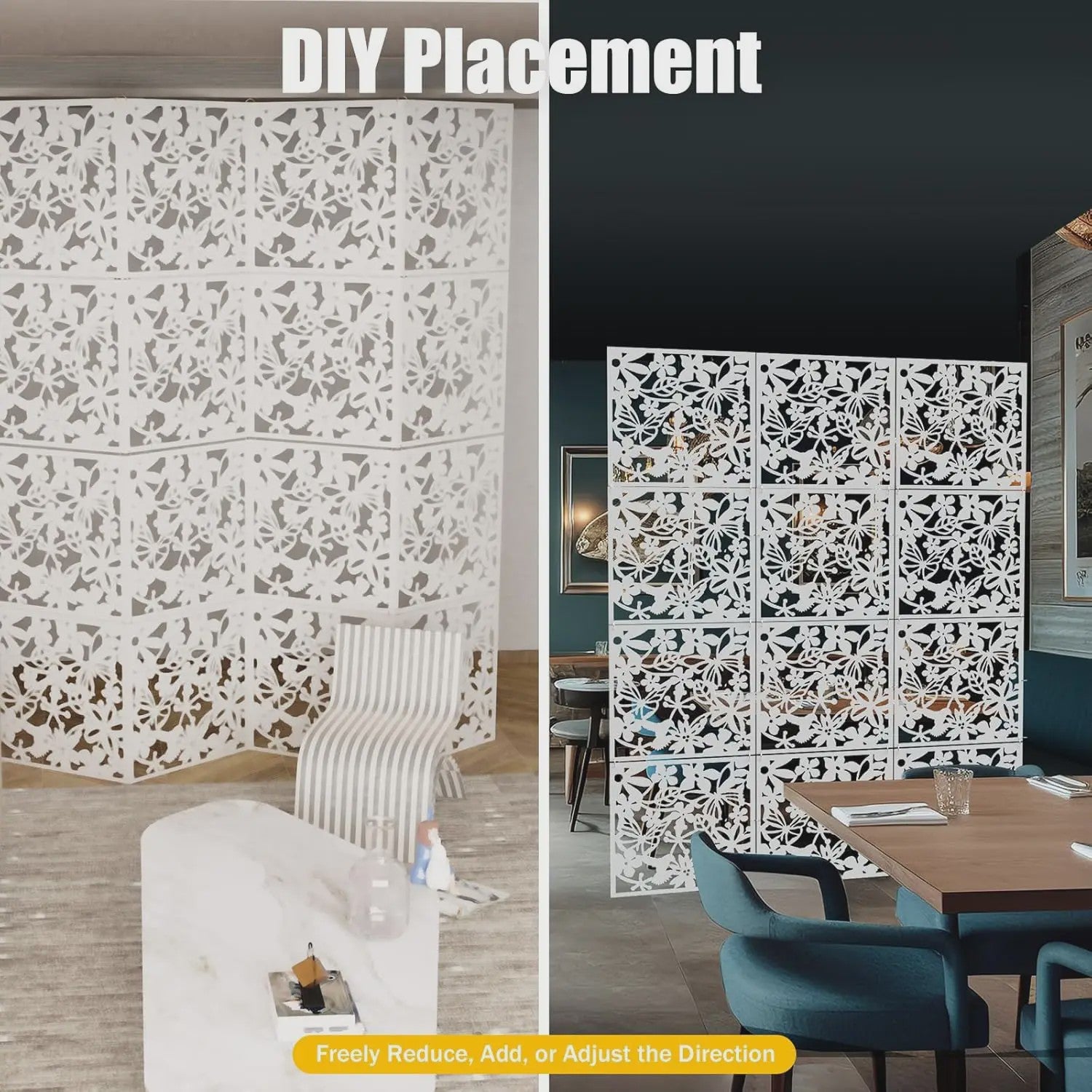 12 Delige Witte Kamerverdeler met Bloemenpatroon - Decoratieve Scheidingswand