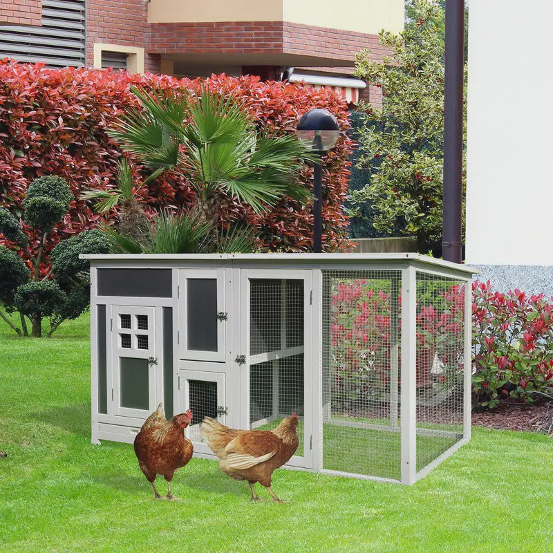 Ruime Houten Kippenhok met Ren en Waterdicht Dak - 160x75x80 cm