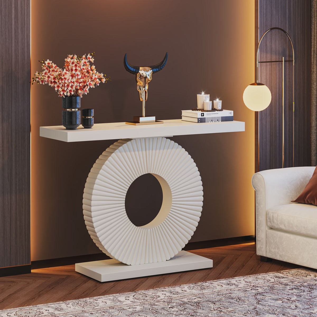 Moderne Console Tafel met Geometrische Basis - 40 inch Houten Entree & Sofa Tafel