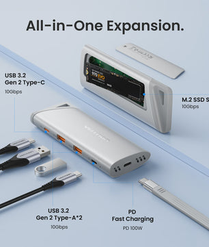 Vention USB-C Hub & M.2 NVMe SSD Enclosure: 10Gbps, 100W PD Oplader