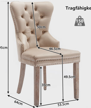 Set van 2 Luxe Fluwelen Eetkamerstoelen met Knopen en Houten Poten