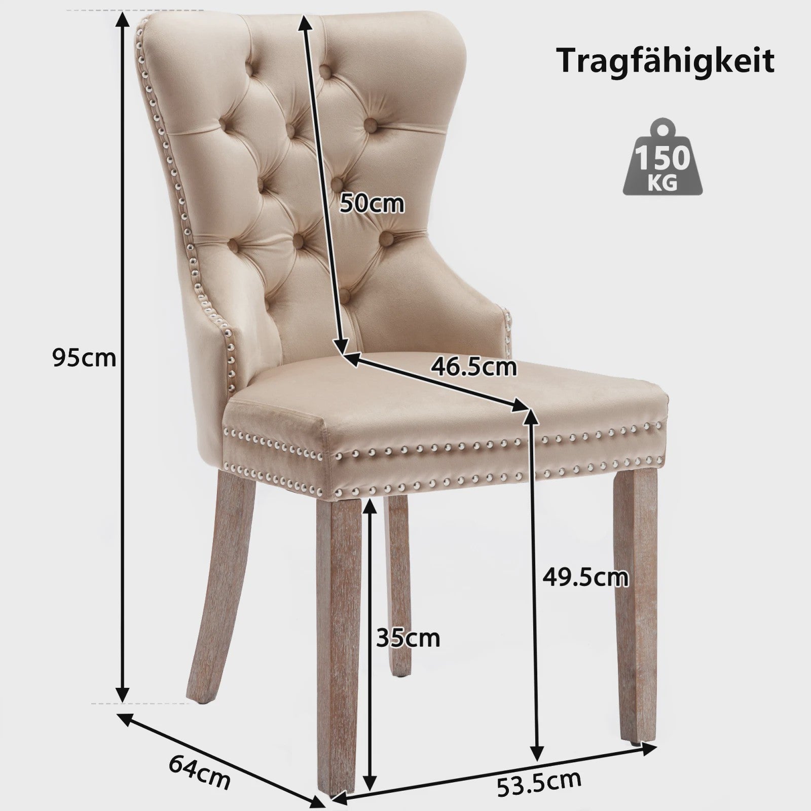 Set van 2 Luxe Fluwelen Eetkamerstoelen met Knopen en Houten Poten