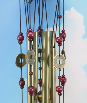 Traditionele Chinese Bronzen Windgong met 4 Buizen en 5 Bellen - Feng Shui Geluksbrenger voor Tuin en Terras
