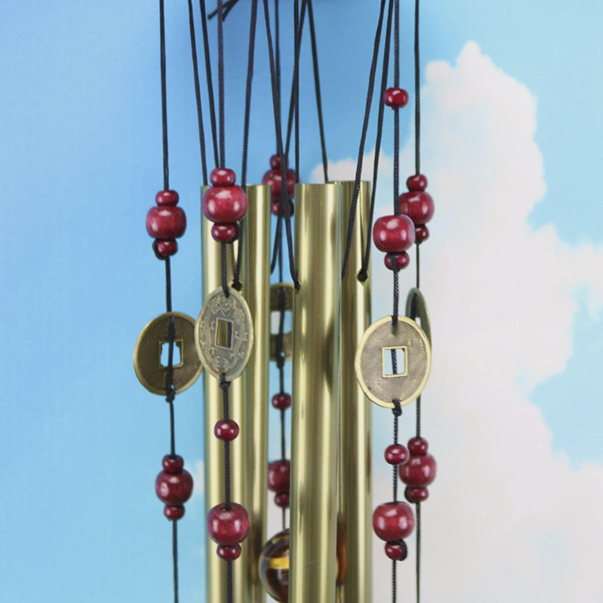 Traditionele Chinese Bronzen Windgong met 4 Buizen en 5 Bellen - Feng Shui Geluksbrenger voor Tuin en Terras