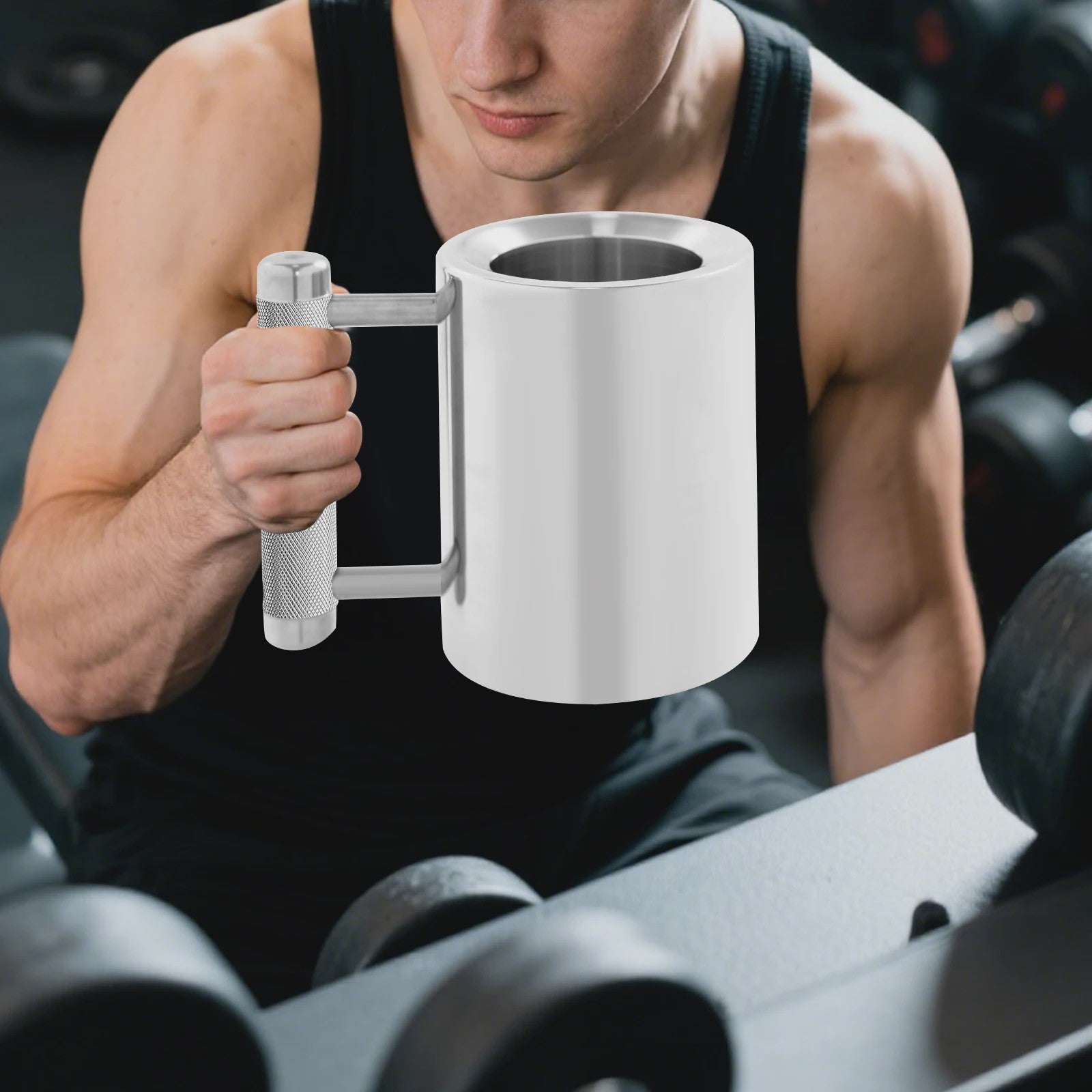 Fitness Mok met Dumbbell Handvat - 300ml RVS Beker voor Sportliefhebbers