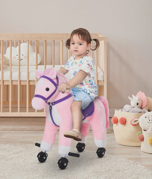 Bruin Hobbelpaard met Wielen, Geluiden en Pedalen - Geschikt voor Kinderen Vanaf 2 Jaar