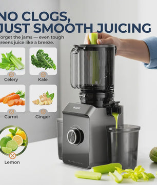 ROUNY Slow Juicer: Filter-Free Cold Press met Extra Brede 130mm Invoer & Eenvoudige Reiniging