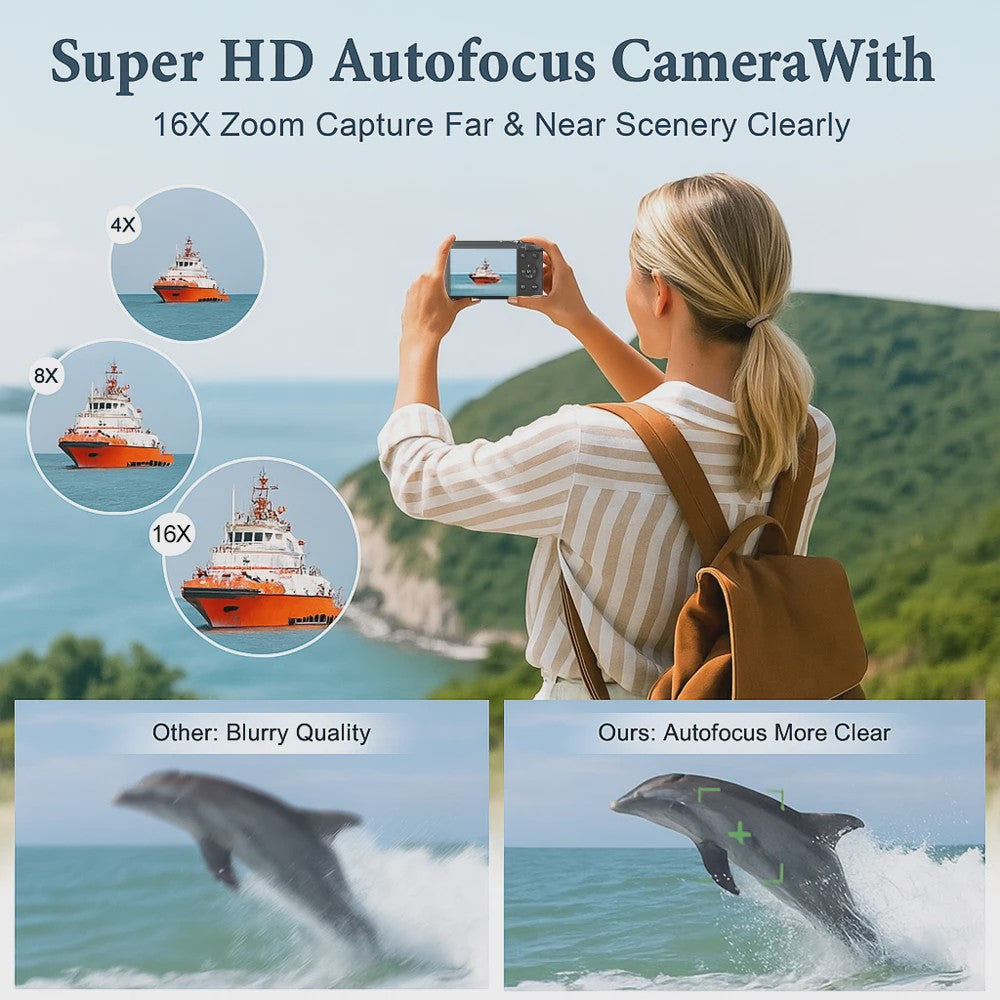 Ourlife Compacte Digitale Camera 5K 72MP met 16x Zoom - Ideaal voor Vlogs en YouTube
