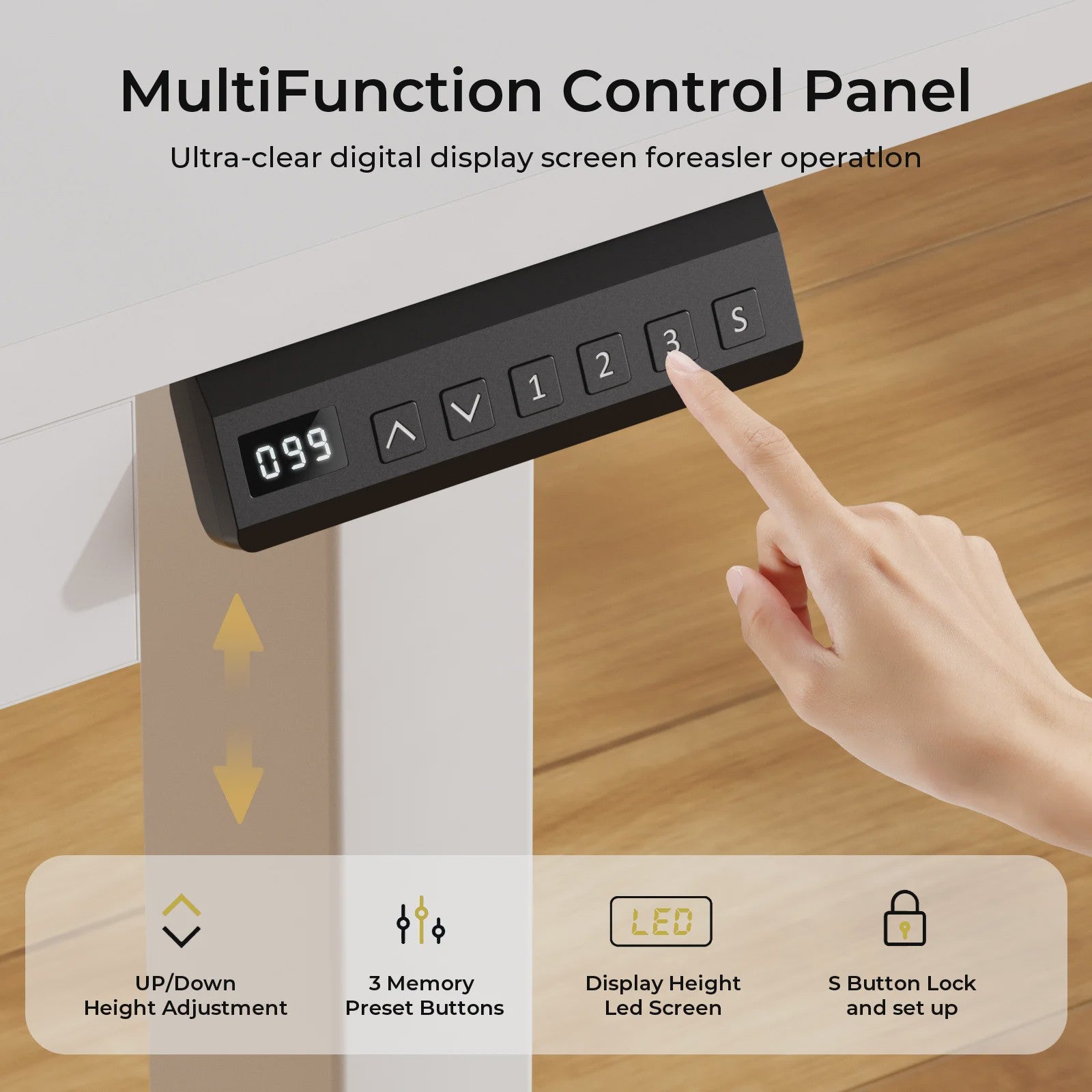 Elektrisch Verstelbaar Bureau met Lade en Monitor/Tablet Stand - Wit