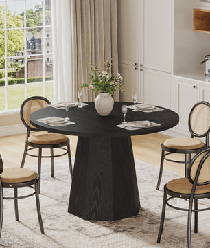 Moderne Zwarte Ronde Eettafel 118 cm met Stabiele Poot - Stijlvol en Compact