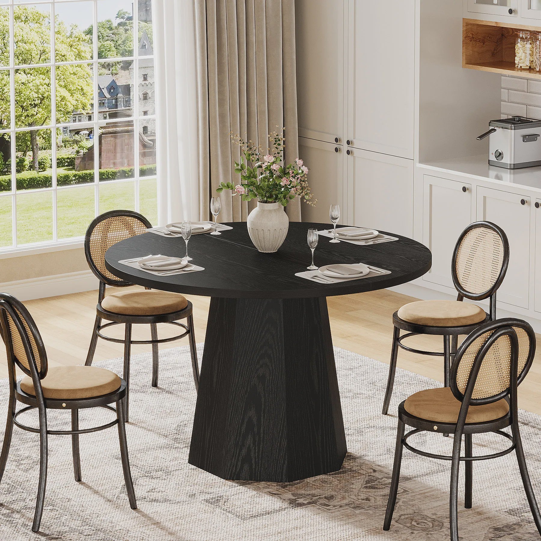 Moderne Zwarte Ronde Eettafel 118 cm met Stabiele Poot - Stijlvol en Compact
