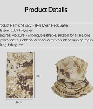 Veelzijdige Camouflage Nekwarmer & Buff - Ademend & UV Beschermend voor Outdoor Sport