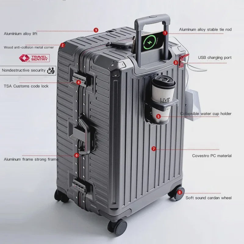 Luxe Aluminium Koffer met TSA-slot en Spinnerwielen - 20 t/m 30 inch