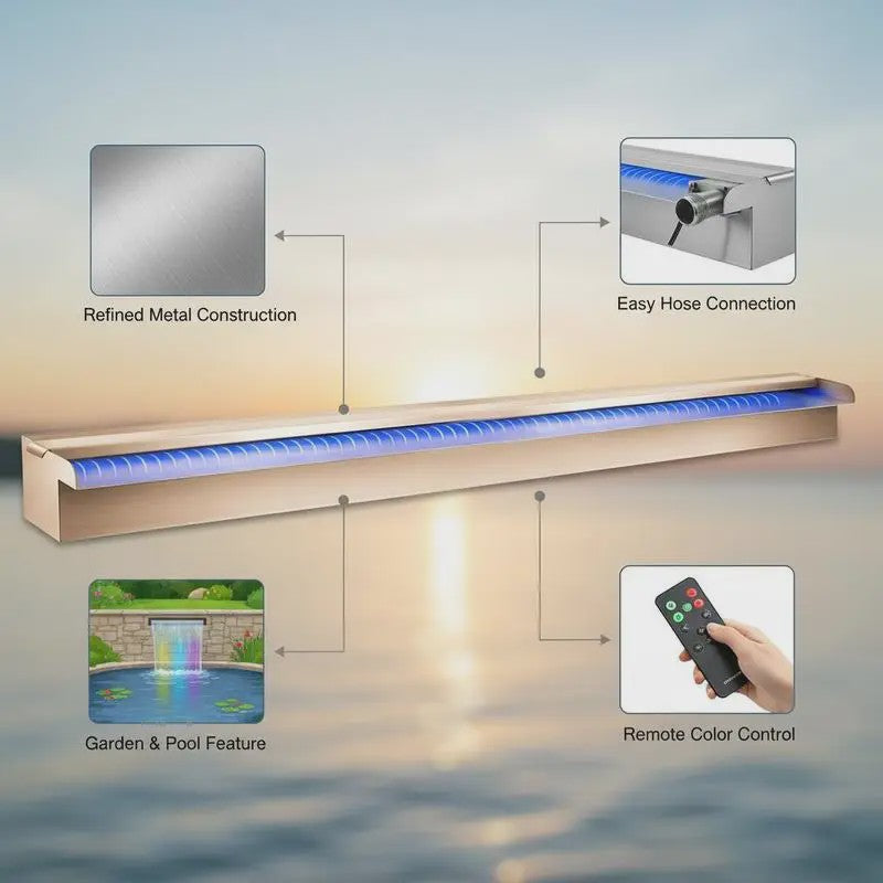 RVS Zwembad Waterval Overloopput met Kleurrijke LED Strip - 120 cm