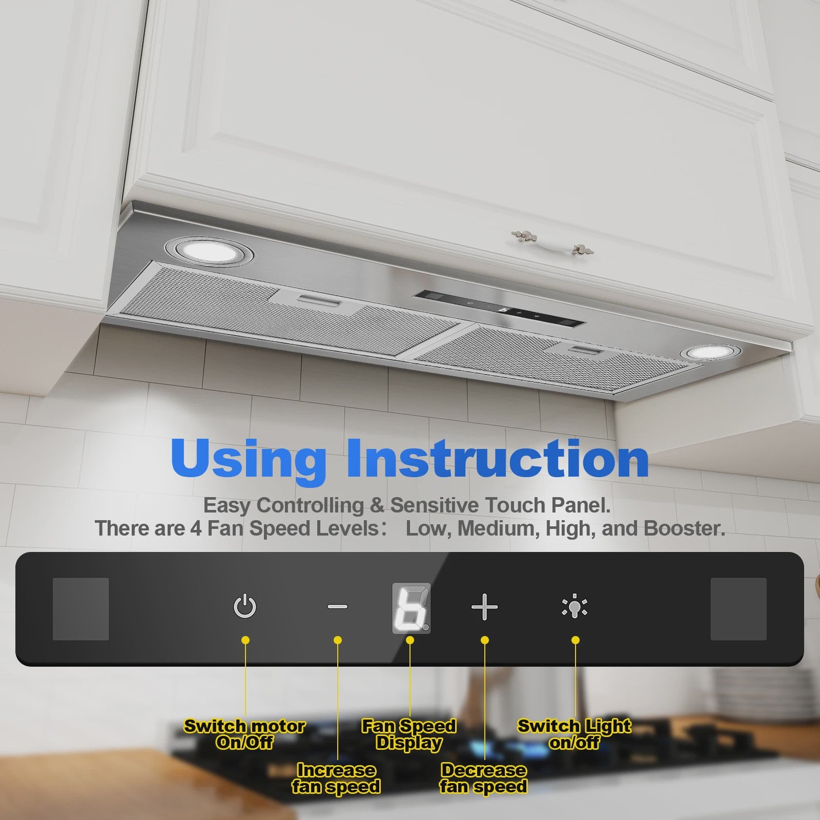 KICHPOWER 72cm Inbouw Afzuigkap met Gebarenbediening & Booster Functie