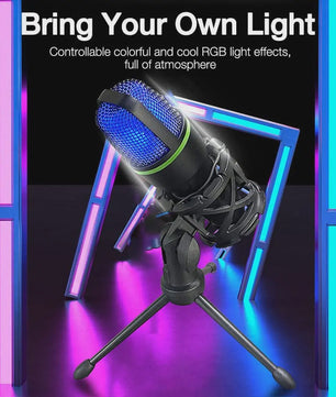 Professionele USB Condensator Microfoon voor PC, Laptop, Gaming, Streaming & Podcast - Met RGB Verlichting