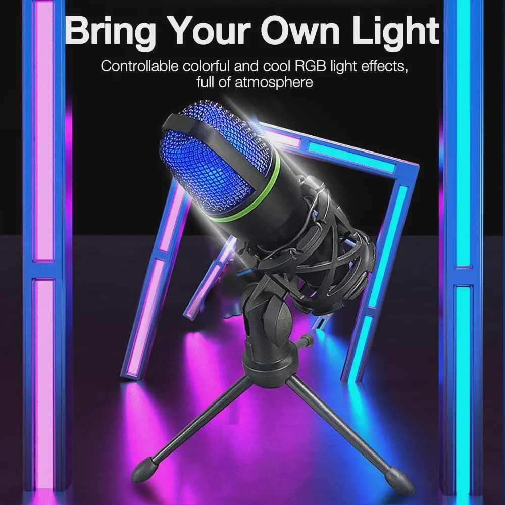 Professionele USB Condensator Microfoon voor PC, Laptop, Gaming, Streaming & Podcast - Met RGB Verlichting
