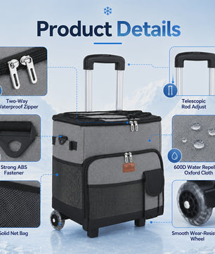 New Insulated Bag Outdoor Picnic Camping Bag Waterproof Oxford Cloth Car Lunch Bag Cooler Bag With Wheels Portable Ice Chest For Picnic Beach Camping Family Outings Travel Keep Cool