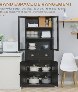 HOMCOM Keukenbuffet Zwart met Glazen Deuren en Verstelbare Plank - Stijlvolle Keukenopberger