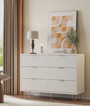 Stijlvol Wit Sideboard Kast met 6 Lades en Gouden Metalen Poten