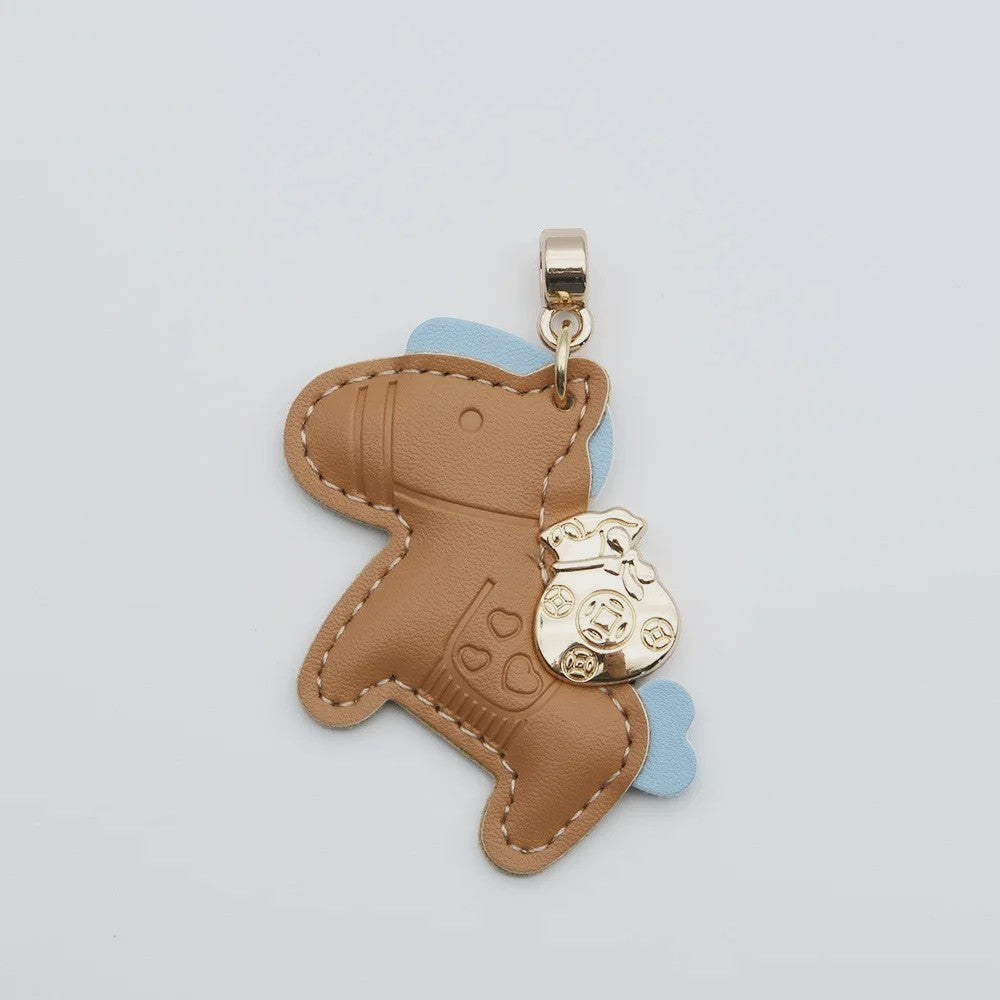Luxe Paard Sleutelhanger - Handgemaakt Leer met Geluksmunt Charm