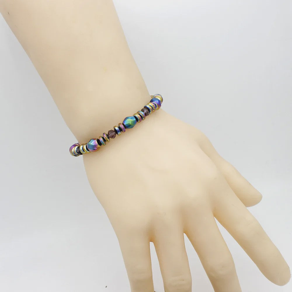 Handgemaakte Regenboog Hematite Kralen Armband met Kristal - Uniseks