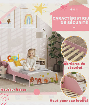 AIYAPLAY Kinder Vloerbed met Dierenprint - 140x70 cm - Inclusief Beschermpanelen & Lattenbodem