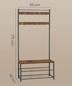 Stijlvolle Kapstok met Zitting en 3 Schoenenplanken - 175 cm Hoog