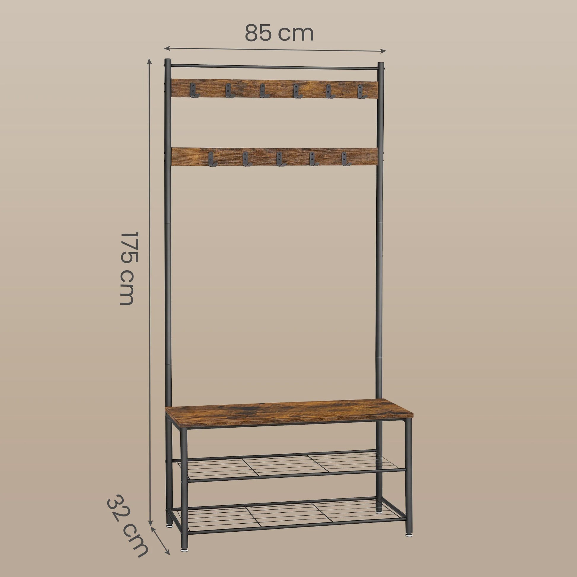 Stijlvolle Kapstok met Zitting en 3 Schoenenplanken - 175 cm Hoog